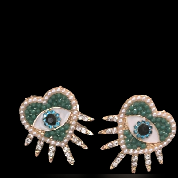 Contemporary Blue and Gold Evil Eye Brooch Set - Picture 2 of 4